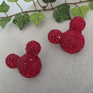 Statement Red Rhinestone Mouse Head Earrings